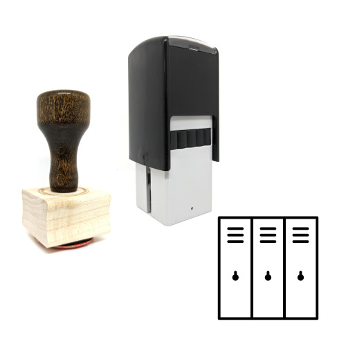 "Lockers" rubber stamp with 3 sample imprints of the image