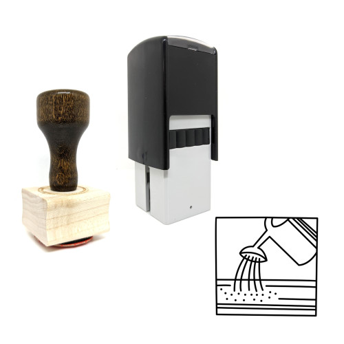 "Watering" rubber stamp with 3 sample imprints of the image