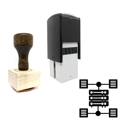 "Database Network" rubber stamp with 3 sample imprints of the image