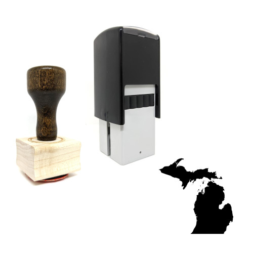 "Michigan Map" rubber stamp with 3 sample imprints of the image