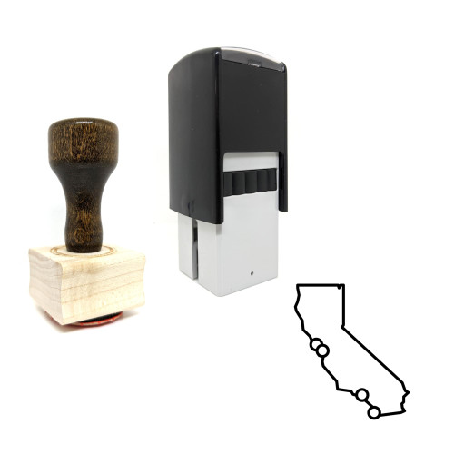 "California" rubber stamp with 3 sample imprints of the image