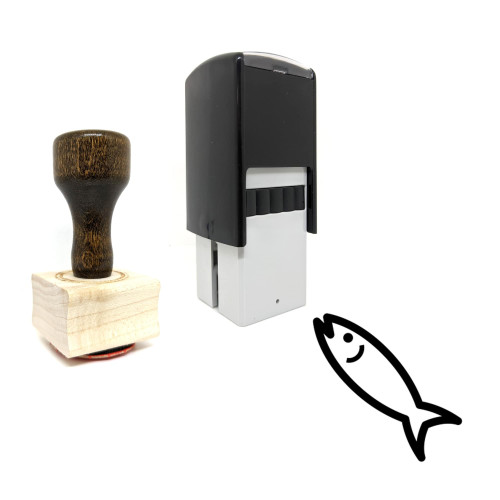 "Fish" rubber stamp with 3 sample imprints of the image