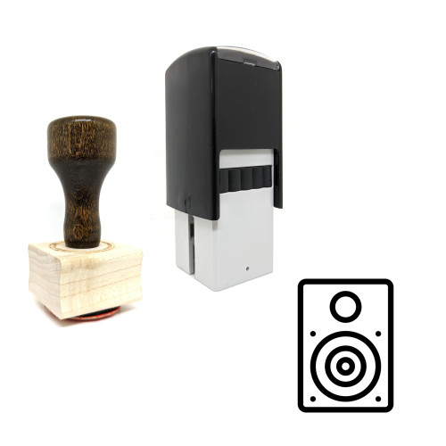 "Speaker Box" rubber stamp with 3 sample imprints of the image