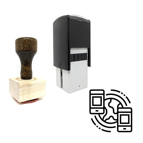 "Mobile Network" rubber stamp with 3 sample imprints of the image