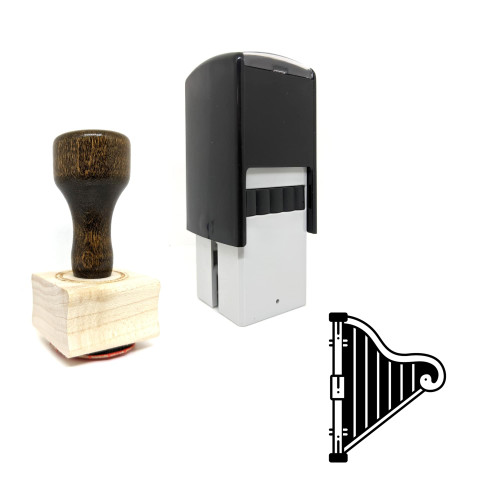 "Harp" rubber stamp with 3 sample imprints of the image