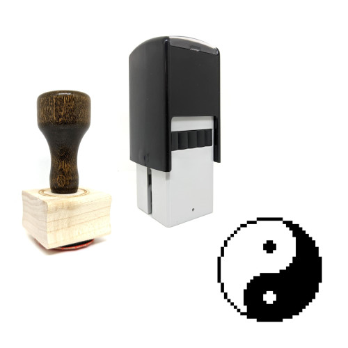 "Pixelated Yin Yang" rubber stamp with 3 sample imprints of the image