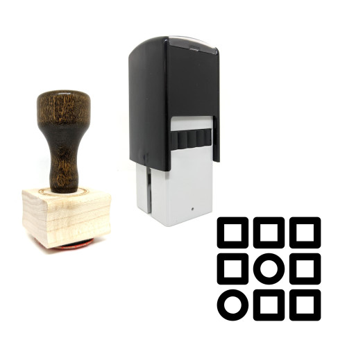 "Algorithm" rubber stamp with 3 sample imprints of the image
