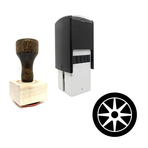 "Wheels" rubber stamp with 3 sample imprints of the image