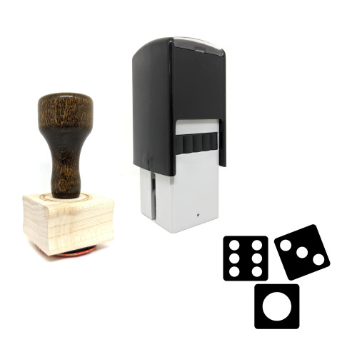 "Dice" rubber stamp with 3 sample imprints of the image