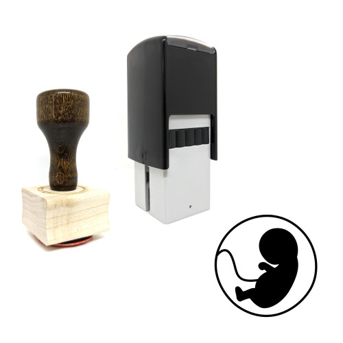 "Embryo" rubber stamp with 3 sample imprints of the image