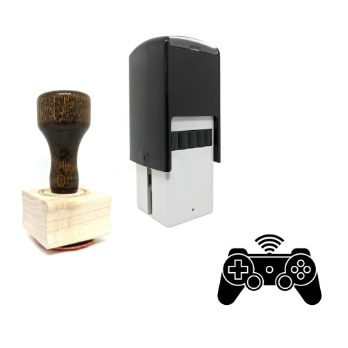 "Wireless Video Game Controller" rubber stamp with 3 sample imprints of the image
