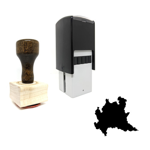 "Lombardy" rubber stamp with 3 sample imprints of the image