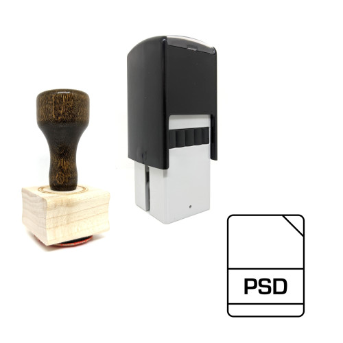 "PSD" rubber stamp with 3 sample imprints of the image