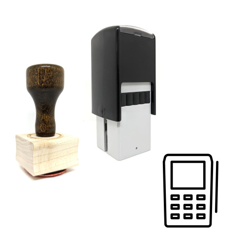 "Acquiring" rubber stamp with 3 sample imprints of the image