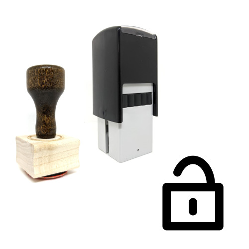 "Padlock Open" rubber stamp with 3 sample imprints of the image