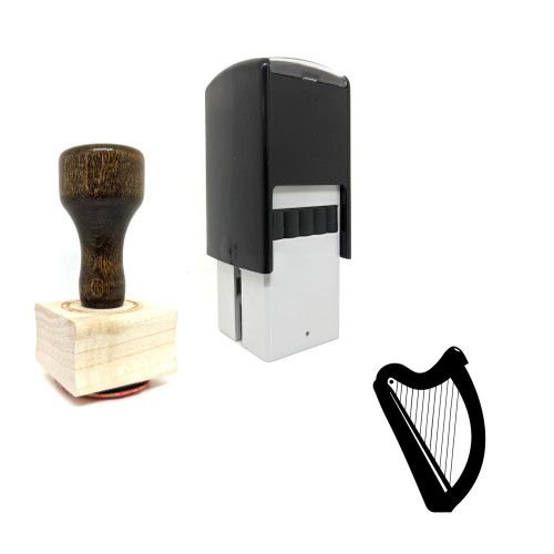 "Harp" rubber stamp with 3 sample imprints of the image