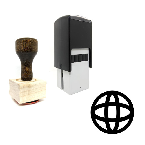 "Globe" rubber stamp with 3 sample imprints of the image