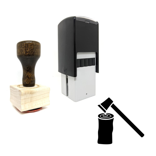 "Woodcutting" rubber stamp with 3 sample imprints of the image