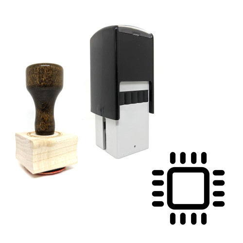 "Microchip" rubber stamp with 3 sample imprints of the image