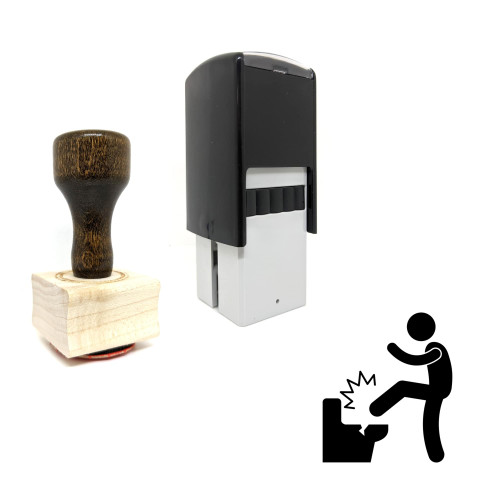 "Man Destroying Toilet" rubber stamp with 3 sample imprints of the image