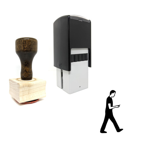 "Walking And Texting" rubber stamp with 3 sample imprints of the image