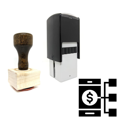 "Mobile Network" rubber stamp with 3 sample imprints of the image
