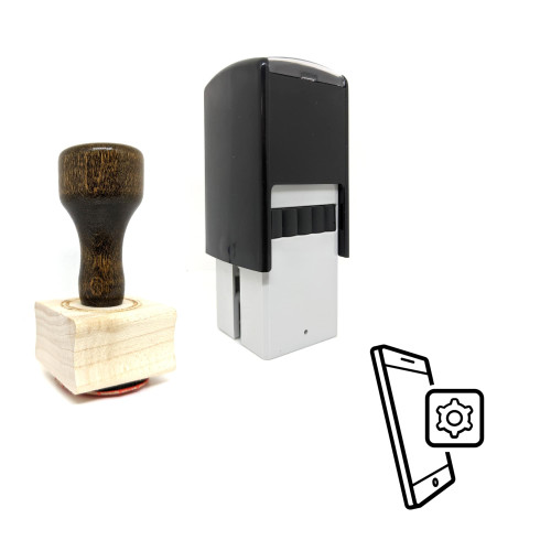 "Mobile Settings App" rubber stamp with 3 sample imprints of the image