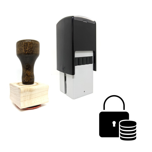"Locked Database" rubber stamp with 3 sample imprints of the image
