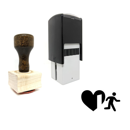 "Heart Exit" rubber stamp with 3 sample imprints of the image