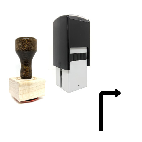 "Turn Right" rubber stamp with 3 sample imprints of the image