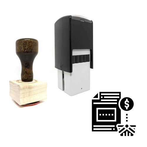 "Purchasing" rubber stamp with 3 sample imprints of the image