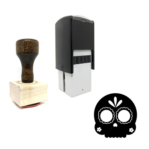 "Sugar Skull" rubber stamp with 3 sample imprints of the image