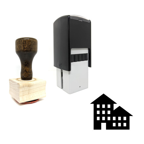 "Building" rubber stamp with 3 sample imprints of the image