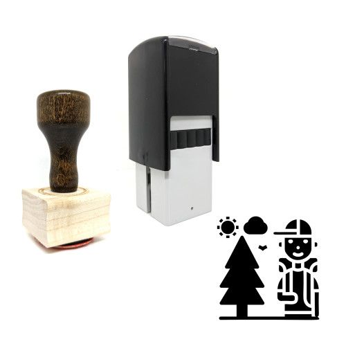 "Hiker" rubber stamp with 3 sample imprints of the image