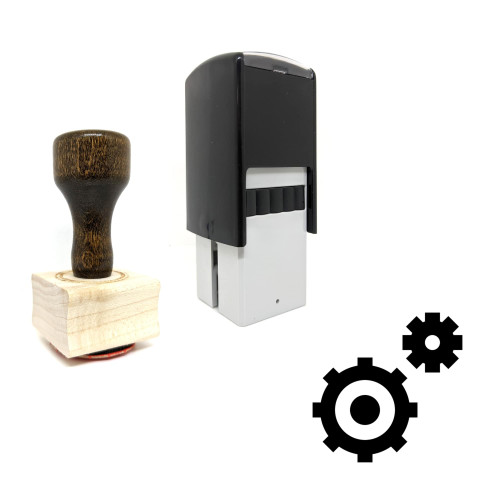 "Cogs" rubber stamp with 3 sample imprints of the image