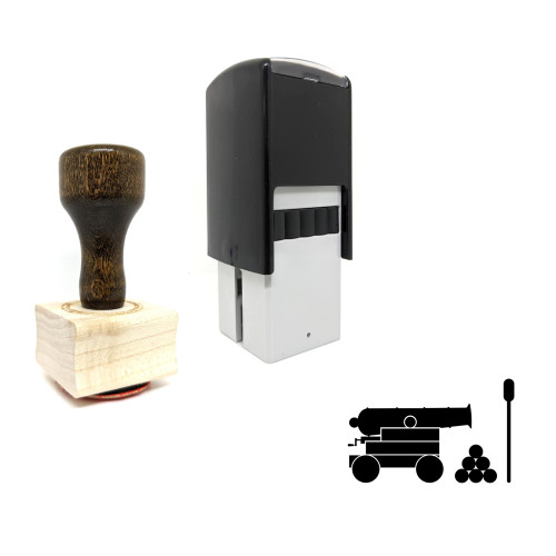 "Cannon With Tools" rubber stamp with 3 sample imprints of the image