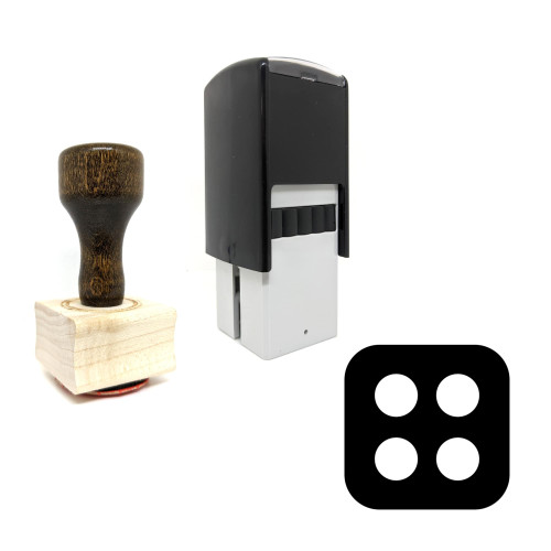 "Dice Four" rubber stamp with 3 sample imprints of the image