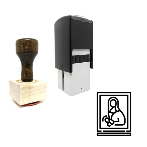 "Mona Lisa Painting" rubber stamp with 3 sample imprints of the image
