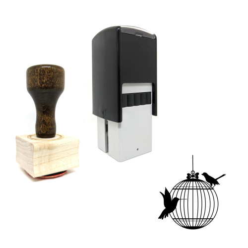 "Birdcage" rubber stamp with 3 sample imprints of the image