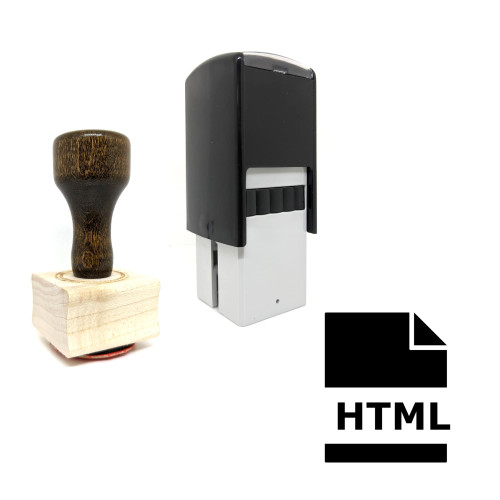 "HTML File" rubber stamp with 3 sample imprints of the image