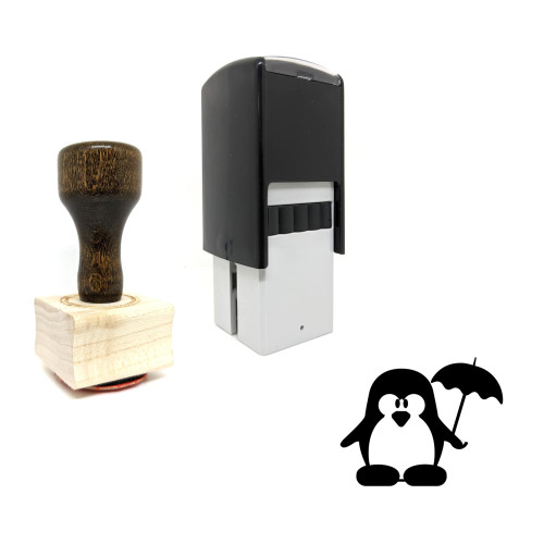 "Umbrella Penguin" rubber stamp with 3 sample imprints of the image