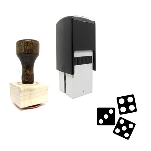 "Dice" rubber stamp with 3 sample imprints of the image