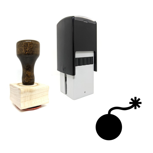 "Bomb" rubber stamp with 3 sample imprints of the image