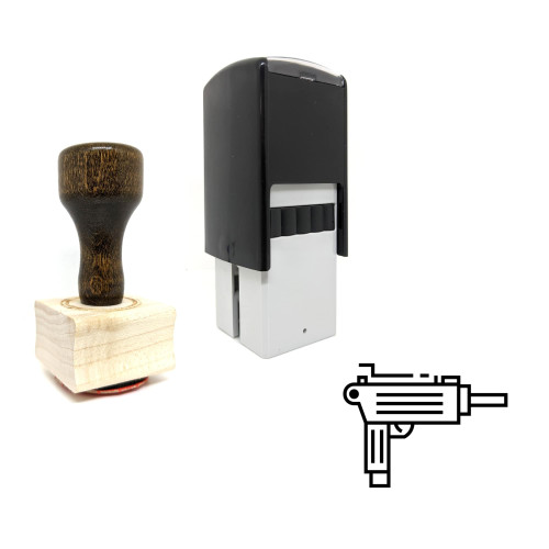 "Gun Uzi" rubber stamp with 3 sample imprints of the image
