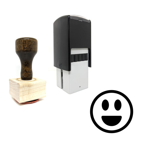 "Happy" rubber stamp with 3 sample imprints of the image