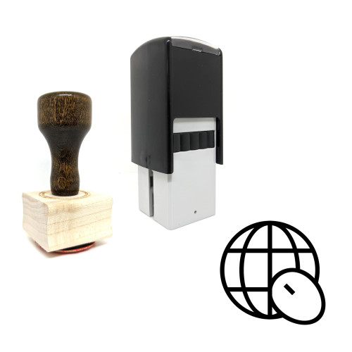 "Globe" rubber stamp with 3 sample imprints of the image