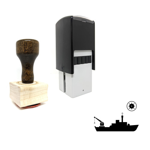 "Mine Ship" rubber stamp with 3 sample imprints of the image