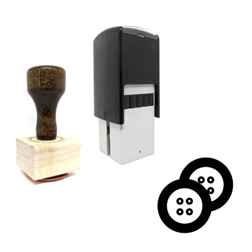 "Button" rubber stamp with 3 sample imprints of the image