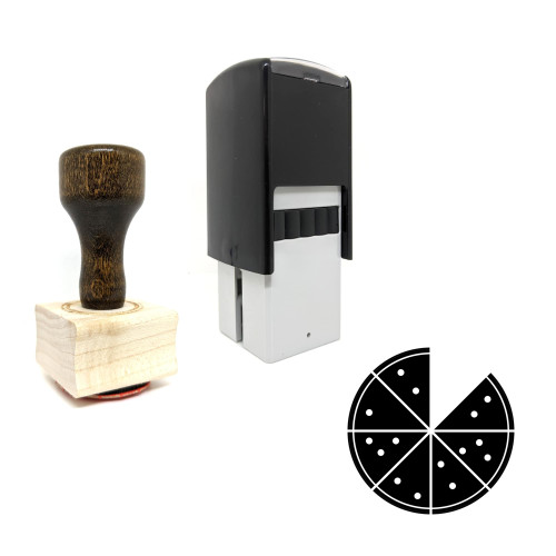 "Pizza" rubber stamp with 3 sample imprints of the image