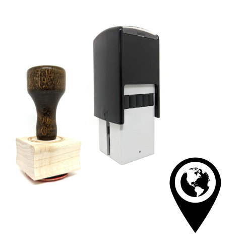 "Map Marker" rubber stamp with 3 sample imprints of the image